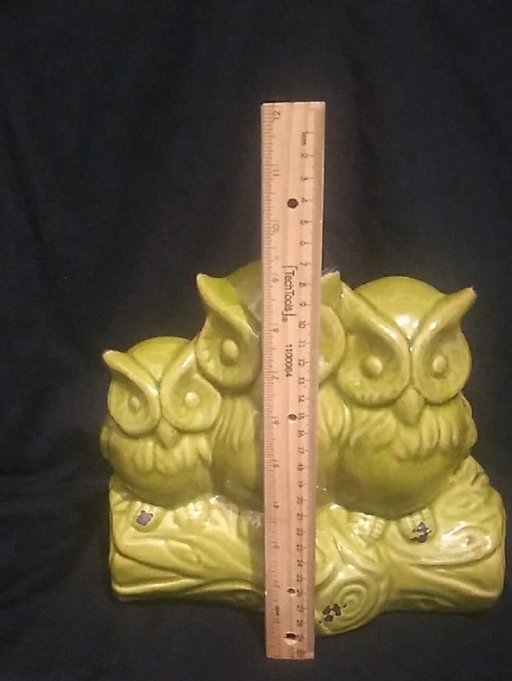 Vintage Ceramic Trio of Owls Green Glaze Figurine (B7) - Picture 7 of 11